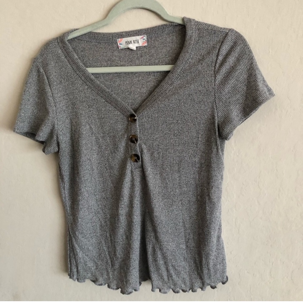 NWOT Grey Button Tee